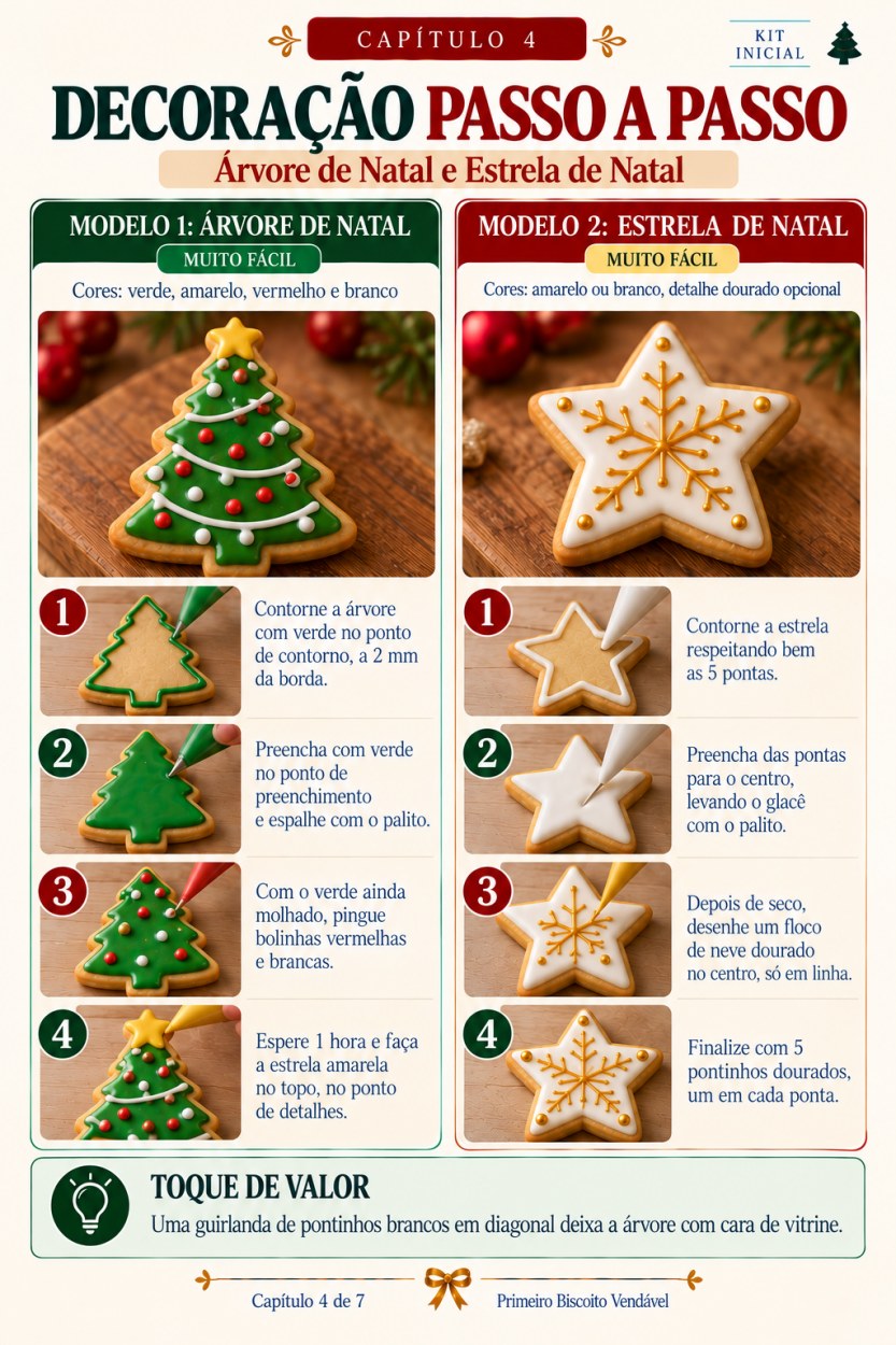 Amostra real da decoração de árvore e estrela em quatro etapas